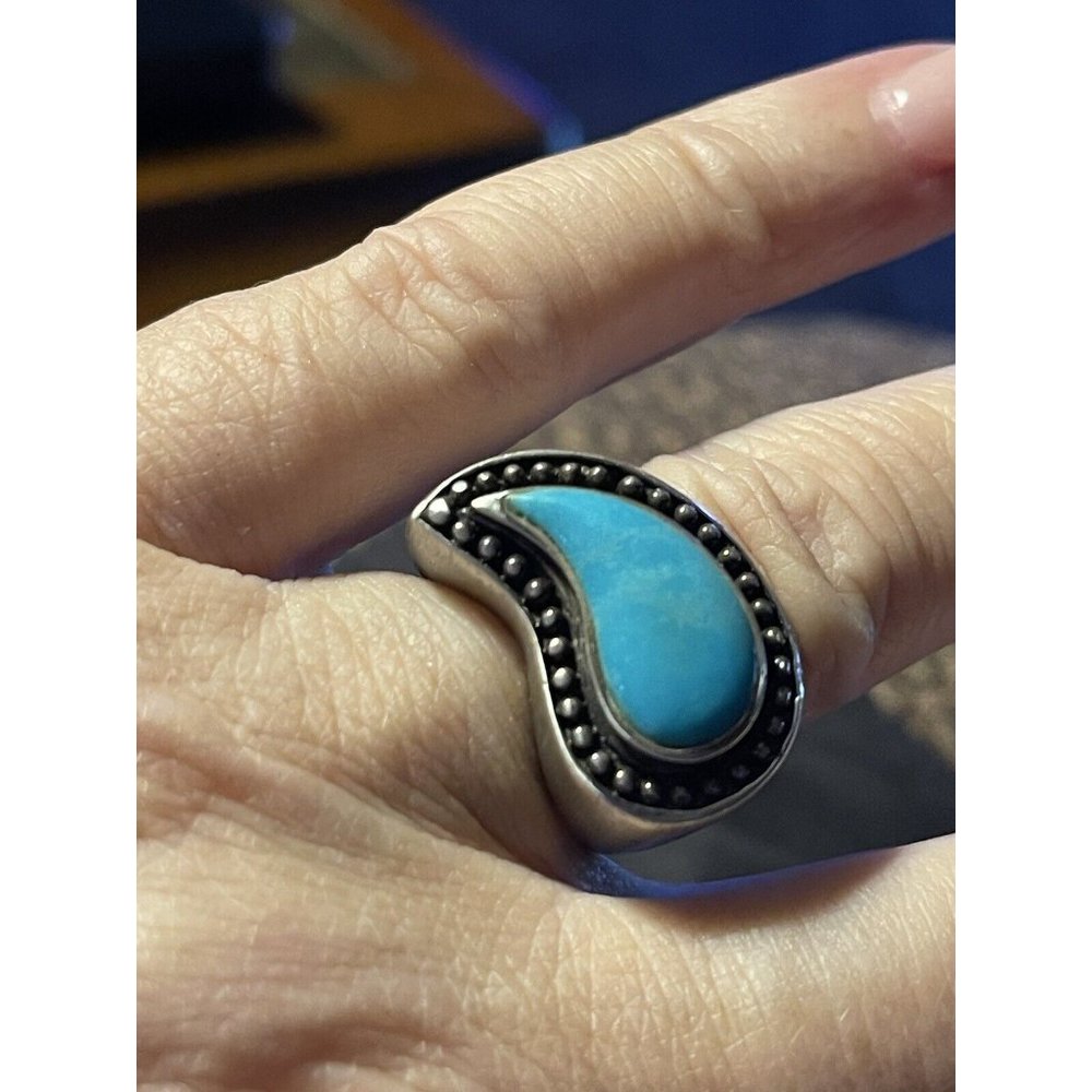 Vintage Sterling Silver and Glass Turquoise Winged Ring